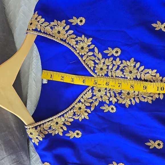 Elegant Royal Blue and Gold Embroidered Tunic Top Summer Indie Ethnic - Picture 6 of 12